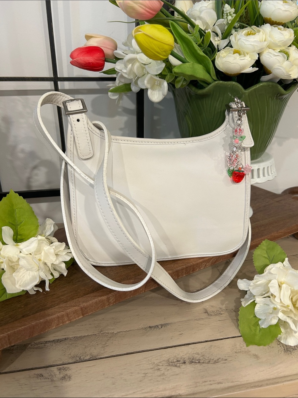 Coach White Crossbody Bag with Charm